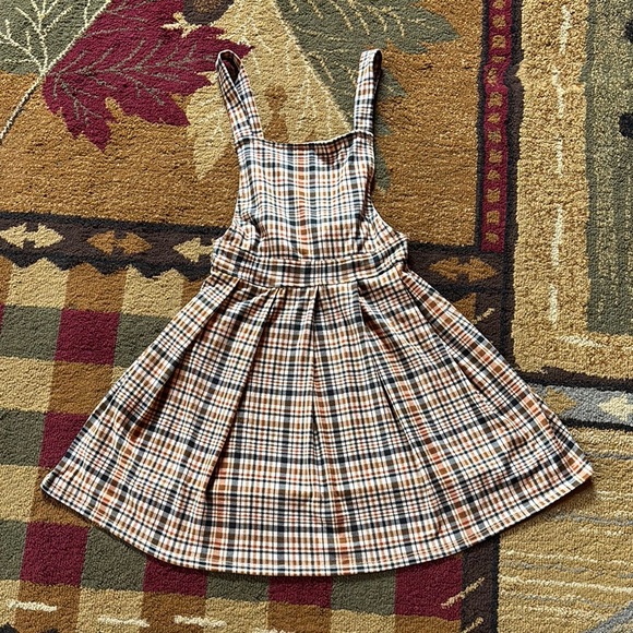 Beautees Cream and Brown Pleated Sundress Suspenders‎ Square Neck - Picture 1 of 7